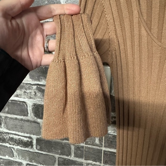 NWT Rachel Parcell WIDE RIB SWEATER DRESS camel brown bell sleeve slit ribbed - Picture 8 of 12